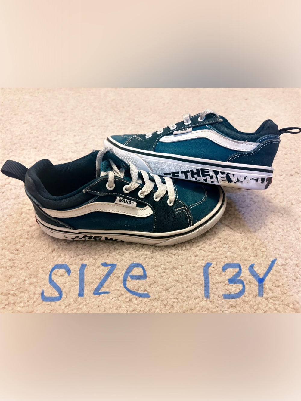 Vans Kids Teal & White Low-Top Skate Shoes
